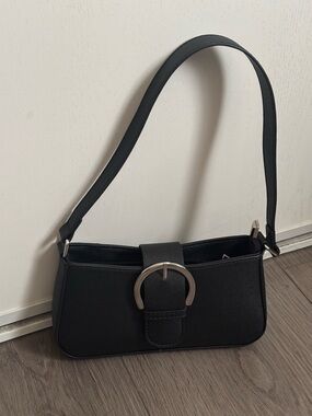 Black Shoulder Bag with Silver Buckle
